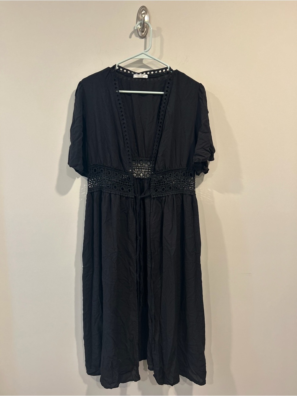 Black Crochet-Trim V-Neck Women’s Swim Coverup